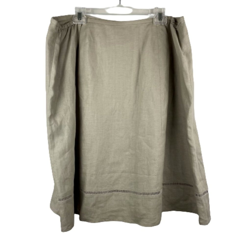 Talbots A Line Skirt Linen Lined Elastic Waist Side Zipper Tan